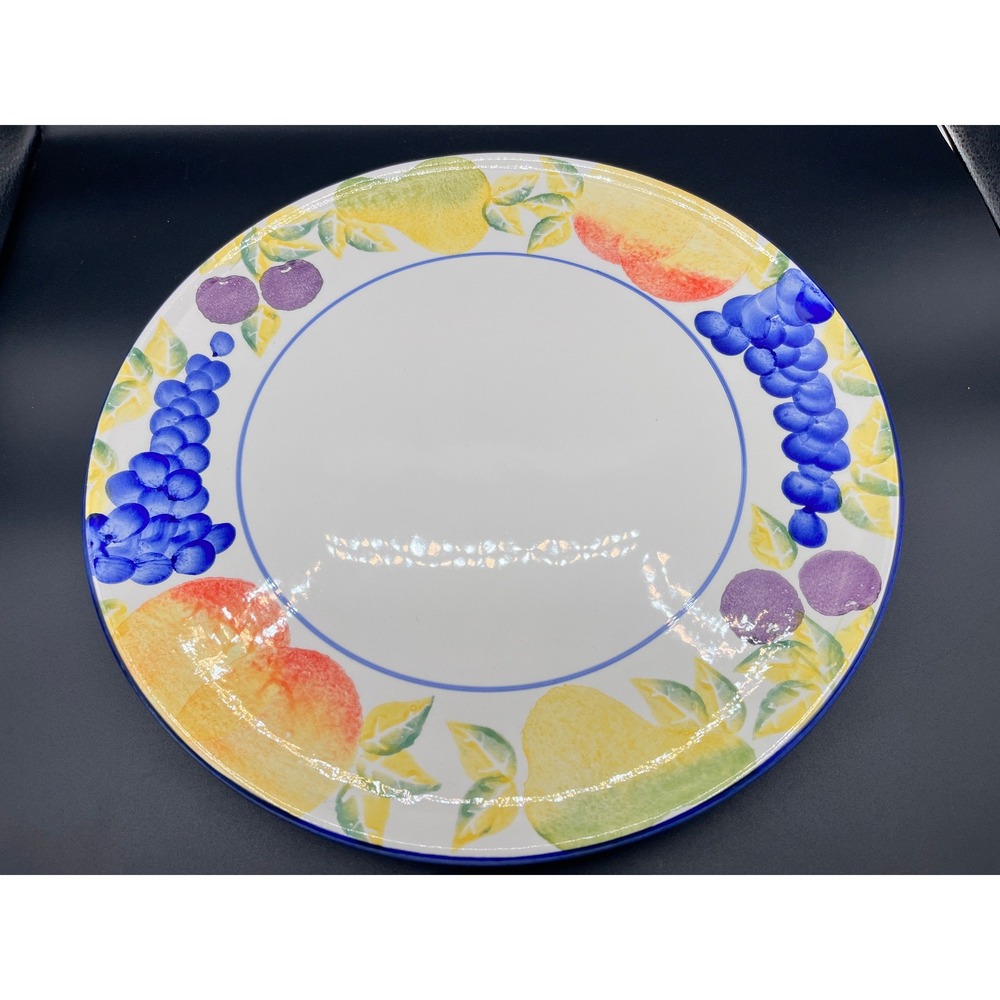 Bizzirri Italy Hand Painted Ceramic Fruit Round Serving Platter 14.5" Grape Pear